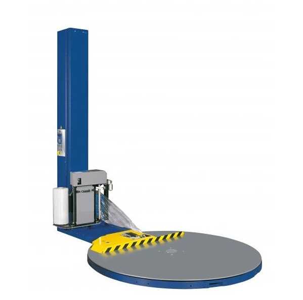 Pallet wrapper machine with pre-stretch wrapping and film cutter 