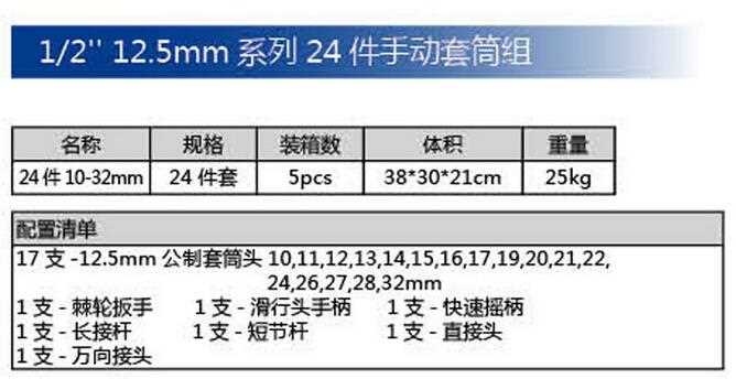 24PCS Hand Tool Socket Wrench Set