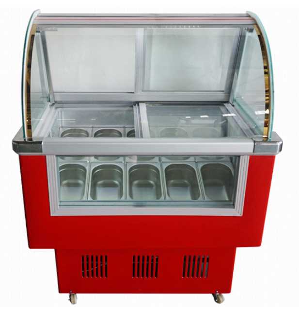 Big curved front glass ice porridge showcase
