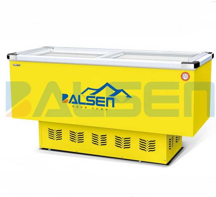 Commercial supermarket new styles auto-defrost best sale glass lid closed island freezer 
