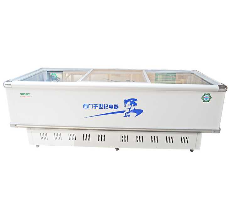 Horizontal Glass Door Island Freezers for Frozen Food or Seafood