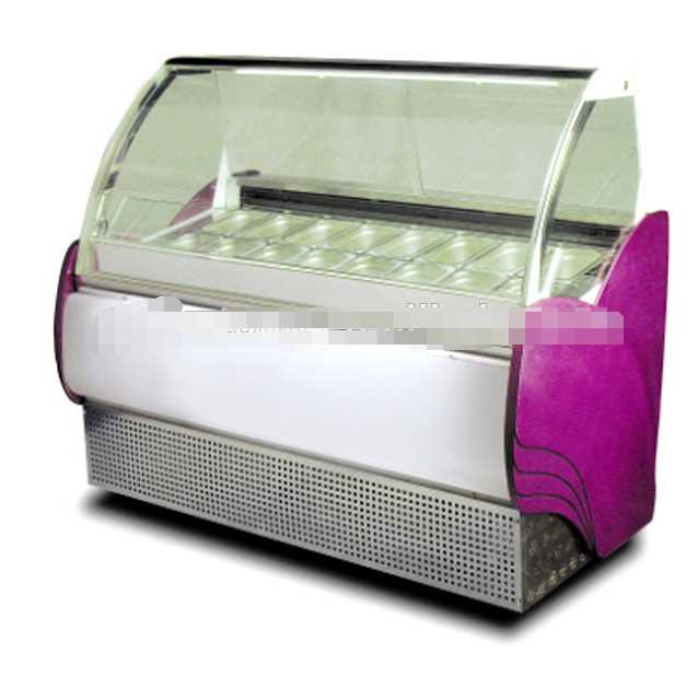 European Style Red Stainless Steel Curved Glass Ice Cream Display Freezer