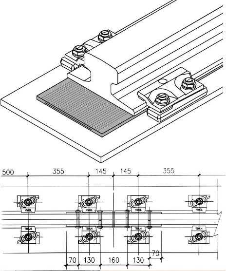 Crane rail with rubber pad and double welded clamp