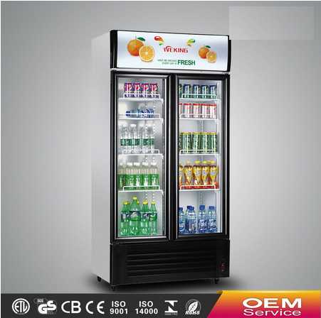Double doors glass display commercial showcase refrigerator supermarket equipment 