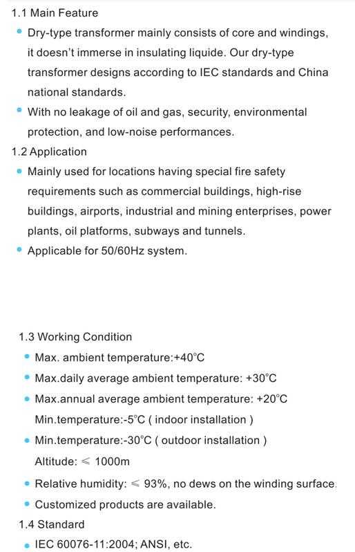 Indoor Epoxy resin cast three phase dry type power transformer 