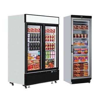 Stainless Steel 2 glass door commercial vertical display refrigerator freezer for supermarket