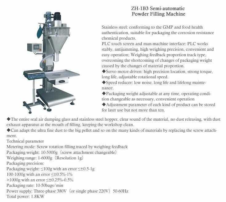 Type: Other Condition: New Application: Commodity, Food, Medical, Other Packaging Type: Bags, Other Packaging Material: Other Automatic Grade: Semi-Automatic Driven Type: Electric Voltage: 380/220V 50-60Hz Power: 1.8KW Place of Origin: Zhejiang, China (Mainland) Brand Name: Zhonghuan Model Number: ZH-1B3 Weight: 260kg Dimension(L*W*H): 800*1200*2050mm Certification: CE After-sales Service Provided: Engineers available to service machinery overseas Packaging rate: 10-50bags/min Weighing range: 1-6000g(Resolution 1g)
