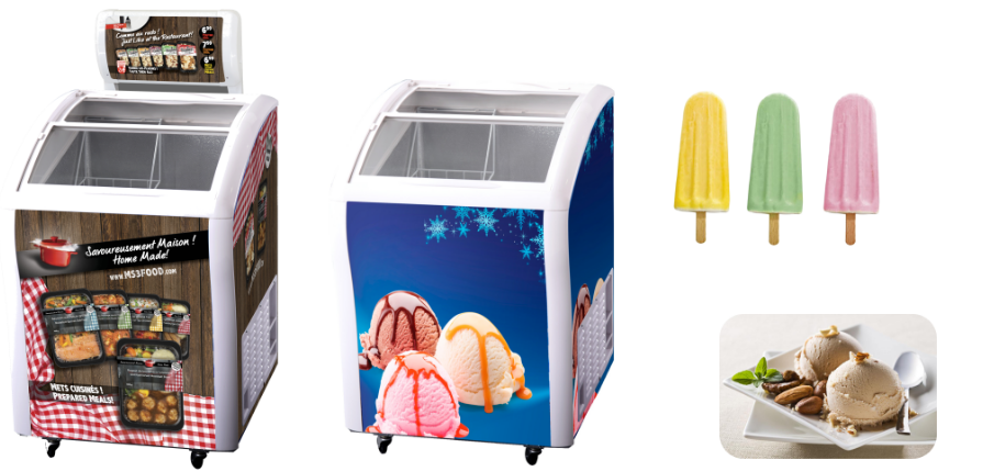 138L To 750L Commercial Open Chest Showcase Ice Cream Freezer With LED Box Advertising Board