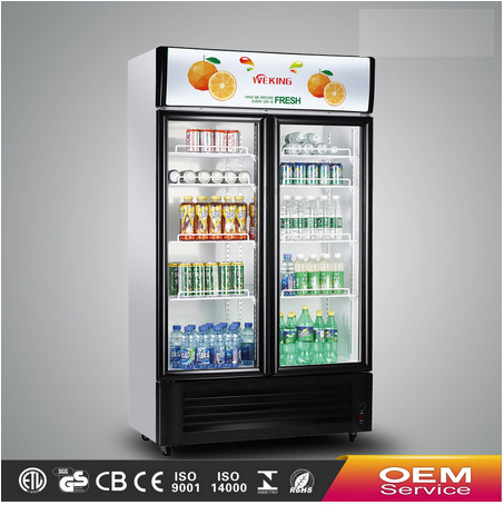 Commercial showcase double doors glass display showcase refrigerator supermarket equipment