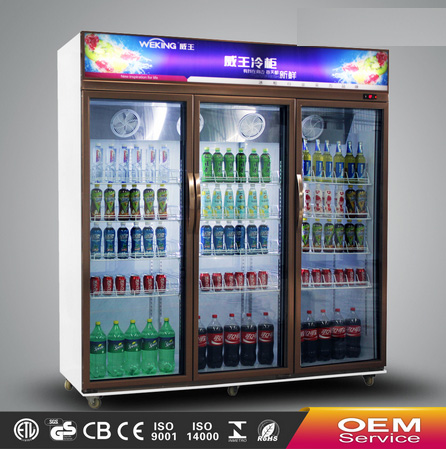 Supermarket commercial triple doors showcase glass display showcase